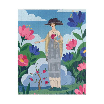 🌸🎩 The Lady Of The Grand Flower Garden Puzzle – Art Deco Fashion Illustration
