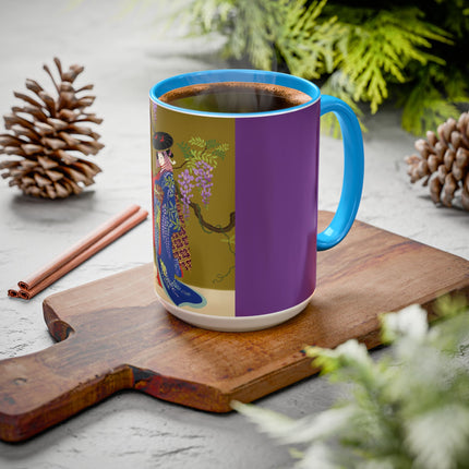 Wisteria Elegance Colorful Mug (11oz, 15oz) – Floral Beauty, Kimono Art & Timeless Grace