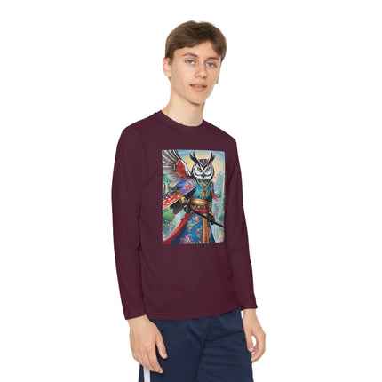 Cyberpunk Samurai Owl Youth Long Sleeve Competitor Tee – Futuristic Warrior & Neon Adventure
