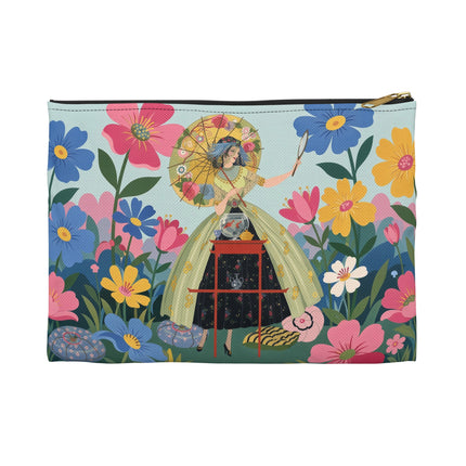 🌸🪞 The Floral Parasol Reflection Accessory Pouch – Art Deco Garden Fantasy