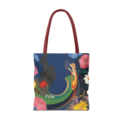 🌙🐦 The Lady Of The Moonlit Birdcage Tote Bag – Art Deco Floral Fantasy