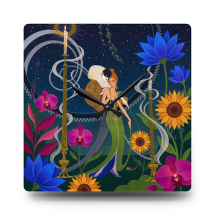 🌻🌙 The Midnight Sunflower Garden Acrylic Wall Clock – Art Deco Floral Fantasy