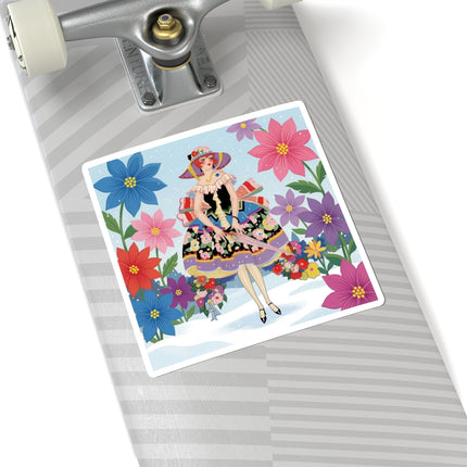 🌸❄️ The Winter Blossom Stroll Kiss-Cut Sticker – Art Deco Snow Garden Fantasy
