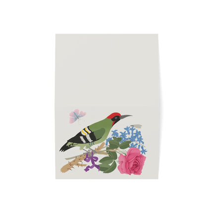 Woodpecker & Rose Greeting Card – Charming Beauty & Refined Simplicity