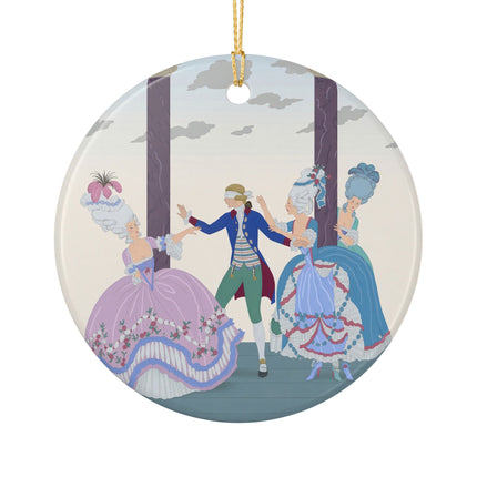 🎭🌸 Blindman’s Bluff Ceramic Ornament – Rococo Courtship Whimsy