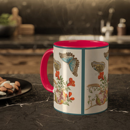 Blue Butterflies and Pomegranate by Maria Sibylla Merian Colorful Mugs, 11oz