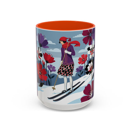 🎿❄️ The Winter Flower Skier Colorful Mug – Art Deco Alpine Fantasy