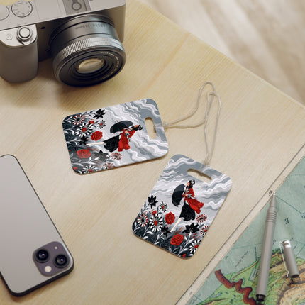 🌹☂️ The Lady In The Storm Luggage Tag – Art Deco Floral Drama