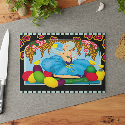 Blooms and Chicks Glass Cutting Board