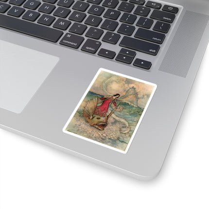 Rita Rides on the Dolphin by Warwick Goble Kiss-Cut Stickers (4 Sizes)