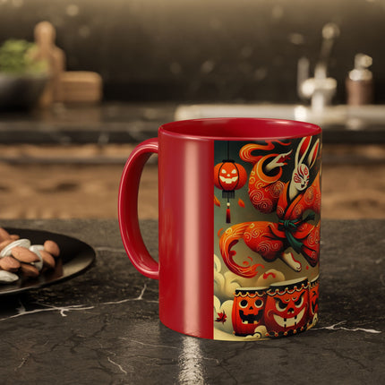 Jack-O’-Lantern Drums & The Kabuki Rabbit Colorful Mugs (11oz, 15oz)