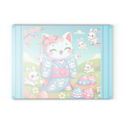 Springtime Kitten’s Easter Joy Glass Cutting Board