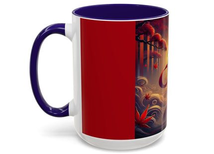 Regal Crimson Crane in the Autumn Mist Colorful Mugs (11oz, 15oz)