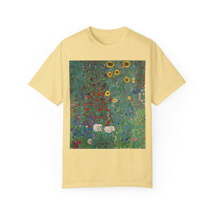 Farm Garden with Sunflowers by Gustav Klimt Unisex Garment-Dyed T-shirt