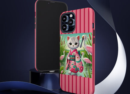 Geisha Kitten Strolls Among the Spoonbills Phone Cases