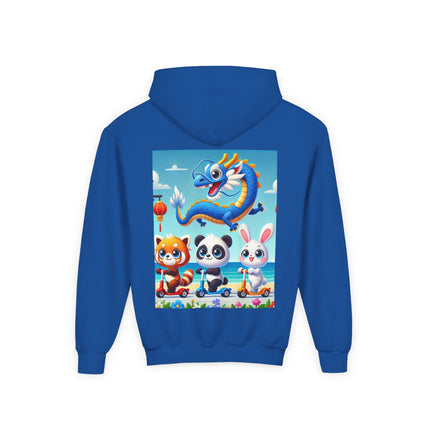 Seaside Scooter Friends Youth Hooded Sweatshirt – Coastal Fun & Playful Adventure
