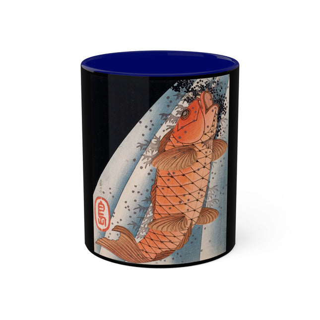 Carp Swimming up a Waterfall by Yashima Gakutei Colorful Mugs, 11oz