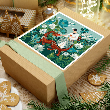 🐉🌿 The Dragon Keeper Kiss-Cut Stickers – Art Deco Floral Fantasy