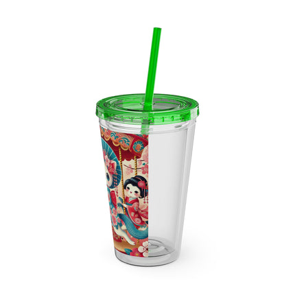 Geisha Kitten's Enchanted Carousel Ride Sunsplash Tumbler with Straw, 16oz