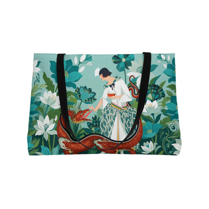 🐉🌿 The Dragon Keeper Weekender Tote Bag – Art Deco Floral Fantasy