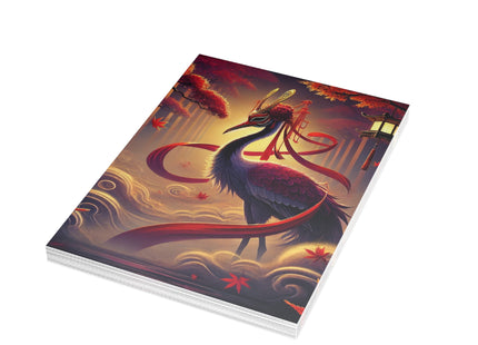 Regal Crimson Crane in the Autumn Mist Postcards (envelopes included) - Bundles of 10, 30, 50 Pieces