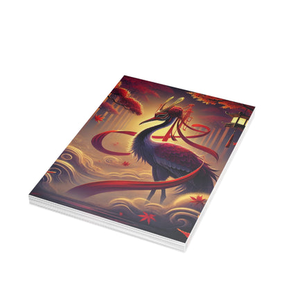 Regal Crimson Crane in the Autumn Mist Postcards (envelopes included) - Bundles of 10, 30, 50 Pieces