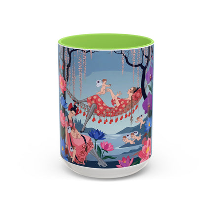 The Ladies Of The Enchanted Hammock Colorful Mugs – Art Deco Whimsical Garden Elegance
