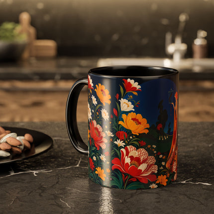 🌺🐦 The Enchanted Birdcage Garden Colorful Mug – Art Deco Floral Fantasy