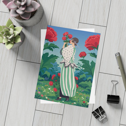🌹🌿 The Scarlet Rose Garden Postcards With Envelopes – Art Deco Floral Whimsy