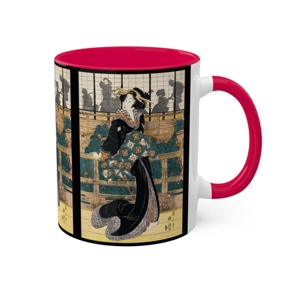 Japanese woman woodcut print by Kikukawa Eizan Colorful Mugs, 11oz