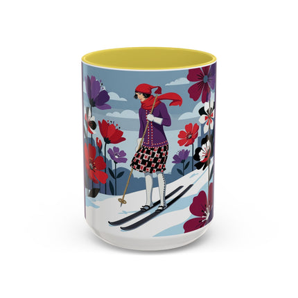 🎿❄️ The Winter Flower Skier Colorful Mug – Art Deco Alpine Fantasy
