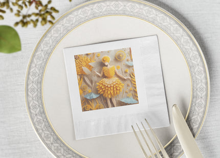 Dandelion Fairy White Coined Napkins