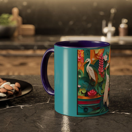 Elegant Egret Oasis Colorful Mugs (11oz, 15oz)