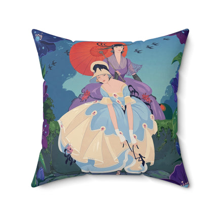👒🌺 The Ladies Of The Enchanted Garden Stroll Square Pillow – Art Deco Floral Elegance