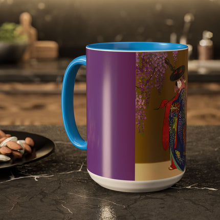 Wisteria Elegance Colorful Mug (11oz, 15oz) – Floral Beauty, Kimono Art & Timeless Grace