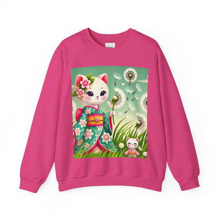 Geisha Kitten and the Dandelion Wish Heavy Blend™ Crewneck Sweatshirt