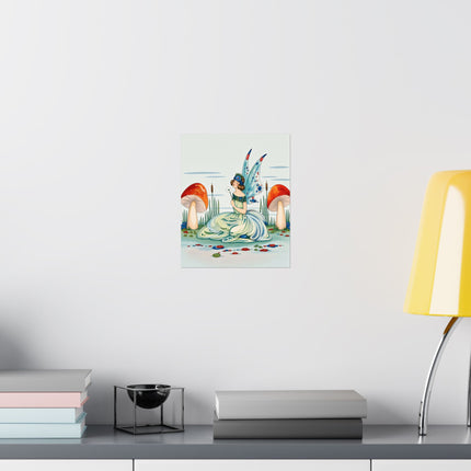 🧚🍄 The Lady Of The Enchanted Mushroom Garden Matte Vertical Poster – Art Deco Fairy Fantasy