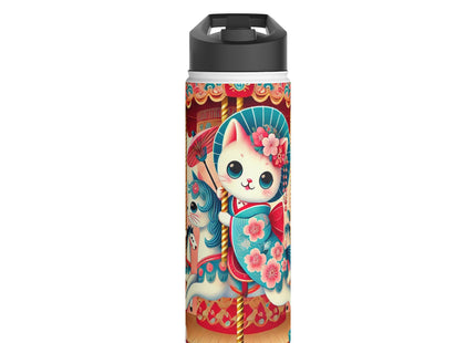 Geisha Kitten's Enchanted Carousel Ride Stainless Steel Water Bottle, Standard Lid