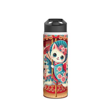 Geisha Kitten's Enchanted Carousel Ride Stainless Steel Water Bottle, Standard Lid