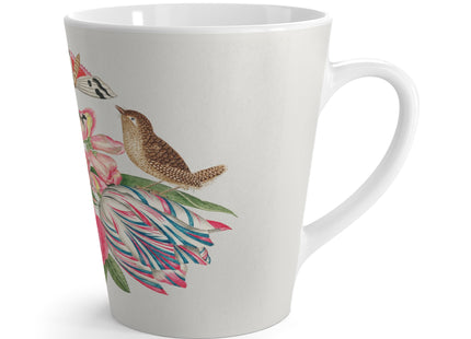 Pair of Brown Birds on Bouquet with Tulip, Rose, Snapdragons, and Butterflies by Anonymous Latte Mug