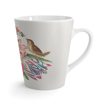 Pair of Brown Birds on Bouquet with Tulip, Rose, Snapdragons, and Butterflies by Anonymous Latte Mug