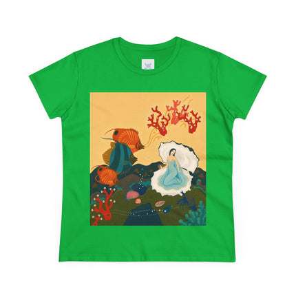 🐚🪸 The Lady Of The Coral Reef Cotton Tee – Art Deco Ocean Fantasy