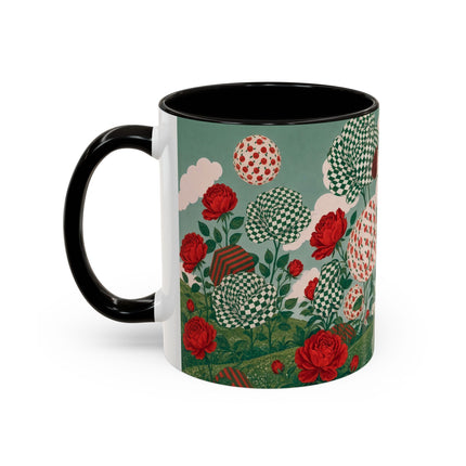🌹💚 The Scarlet Rose Checkerboard Garden Colorful Mug – Art Deco Floral Whimsy
