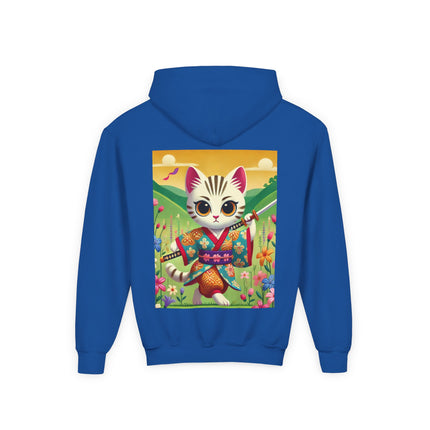 Samurai Kitten Youth Hooded Sweatshirt – Bold Adventure & Playful Spirit