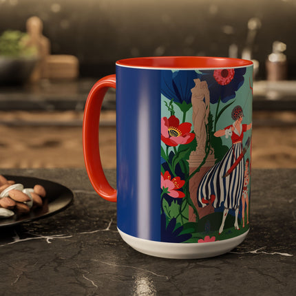 The Lady Of The Scarlet Bow Colorful Mugs – Art Deco Botanical Archer Elegance