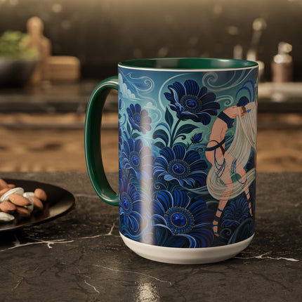 💙🌸 The Sapphire Wind Dancer Colorful Mug – Art Deco Floral Fantasy