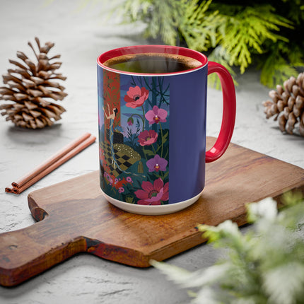 The Lady And The Midnight Birdcage Colorful Mugs – Art Deco Botanical Elegance