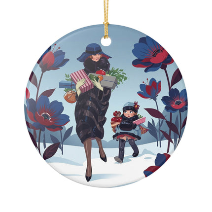 🎁🌺 The Christmas Gift Garden Stroll Ceramic Ornament – Art Deco Holiday Fantasy
