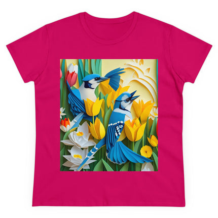 Blue Jays in a Spring Garden Women's Midweight Cotton Tee