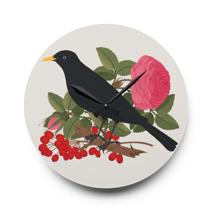 Blackbird & Rose Acrylic Wall Clock